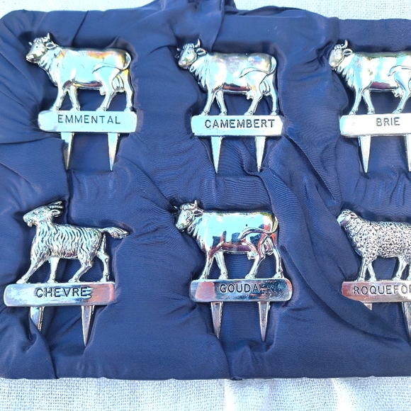 Set of 6 Vintage Silea Silver Plated French Cheese Labels - Picture 1 of 11